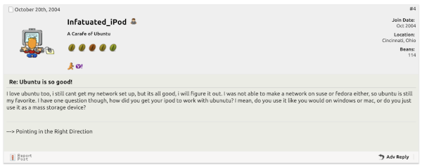 screenshot of post from ubuntu forums proclaiming love for
ubuntu