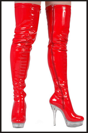 pair of shiny red boots