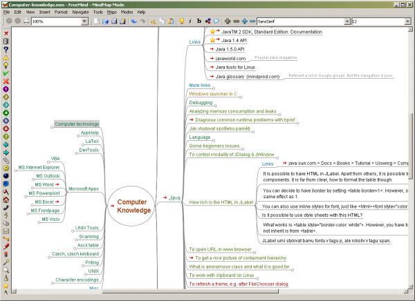 screenshot of freemind in action